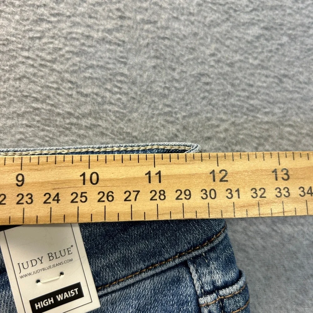 Judy BlueWide Leg Jeans Womens 0/24 HighRise Tummy Control Blue Denim Distressed